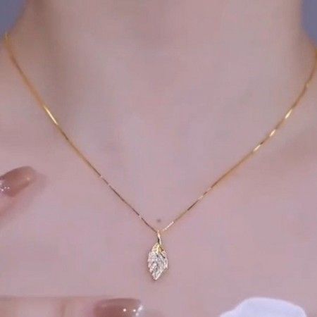 18k gold plated locket leaf Necklace -402