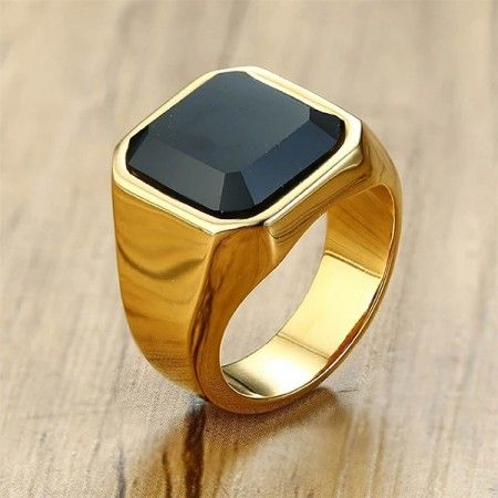 ZORCVENS Black Stone Rings Mens Gold colour -2